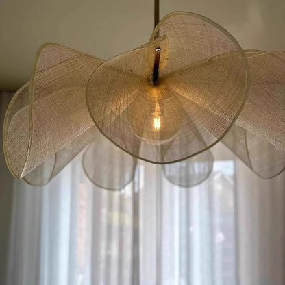 Traditional Japanese Fabric Petal Shade 1-Light Pendant Light For Living Room