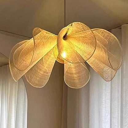 Traditional Japanese Fabric Petal Shade 1-Light Pendant Light For Living Room