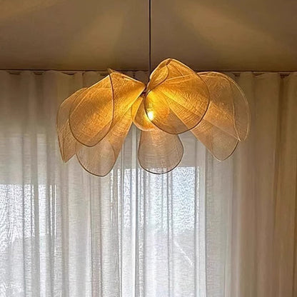Traditional Japanese Fabric Petal Shade 1-Light Pendant Light For Living Room