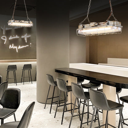 Contemporary Industrial Iron PC Long Strip 2-Light Island Light Pendant Light For Living Room