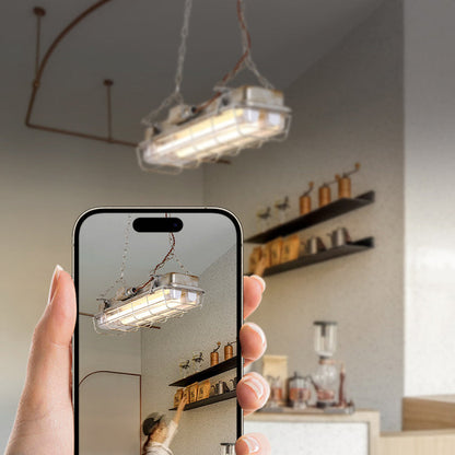 Contemporary Industrial Iron PC Long Strip 2-Light Island Light Pendant Light For Living Room