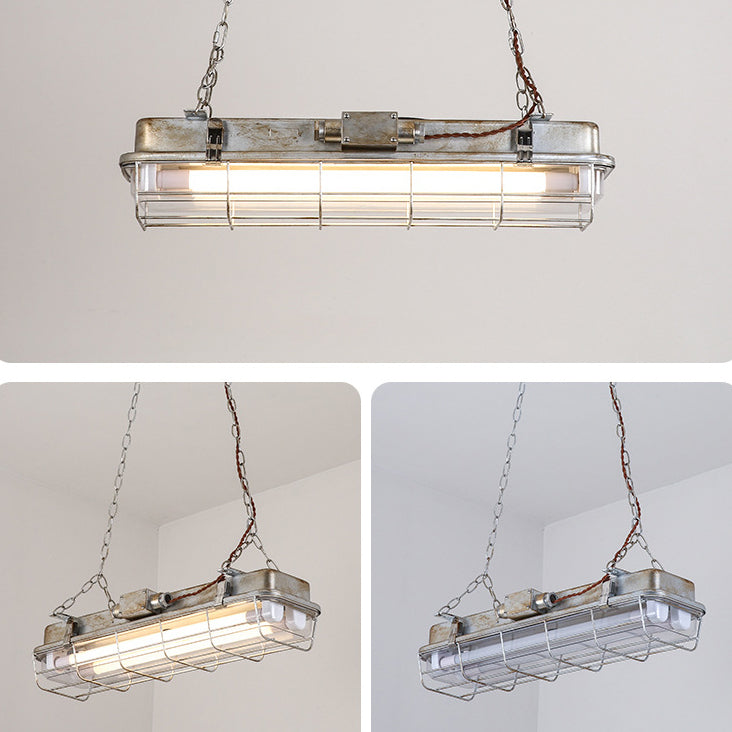 Contemporary Industrial Iron PC Long Strip 2-Light Island Light Pendant Light For Living Room