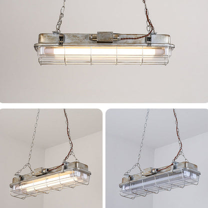 Contemporary Industrial Iron PC Long Strip 2-Light Island Light Pendant Light For Living Room