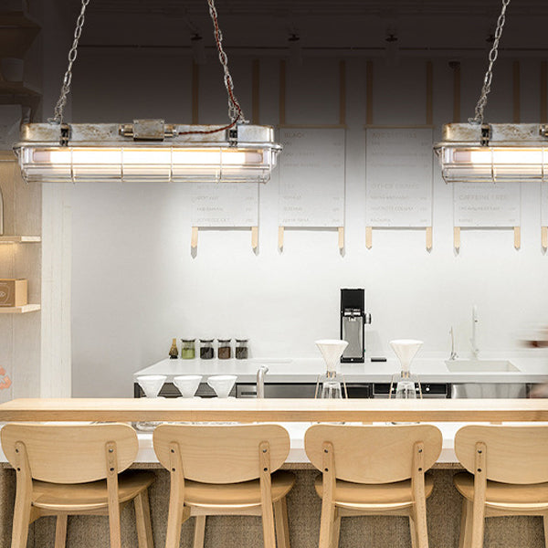Contemporary Industrial Iron PC Long Strip 2-Light Island Light Pendant Light For Living Room