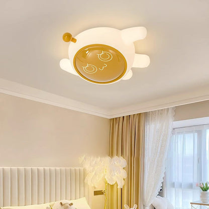 Contemporary Creative Iron PE Cartoon Spaceman LED Flush Mount Ceiling Light For Bedroom