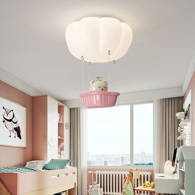 Contemporary Creative Iron PE Cartoon Bear LED Flush Mount Ceiling Light For Bedroom