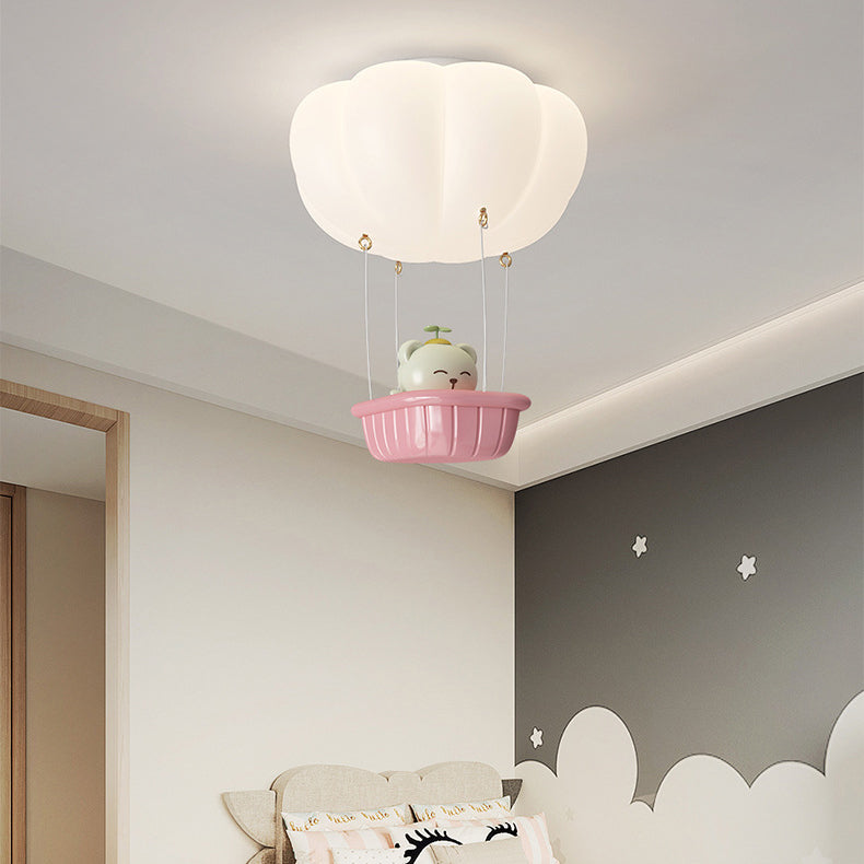 Contemporary Creative Iron PE Cartoon Bear LED Flush Mount Ceiling Light For Bedroom