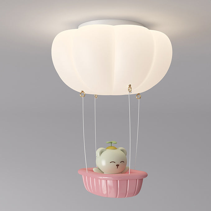 Contemporary Creative Iron PE Cartoon Bear LED Flush Mount Ceiling Light For Bedroom