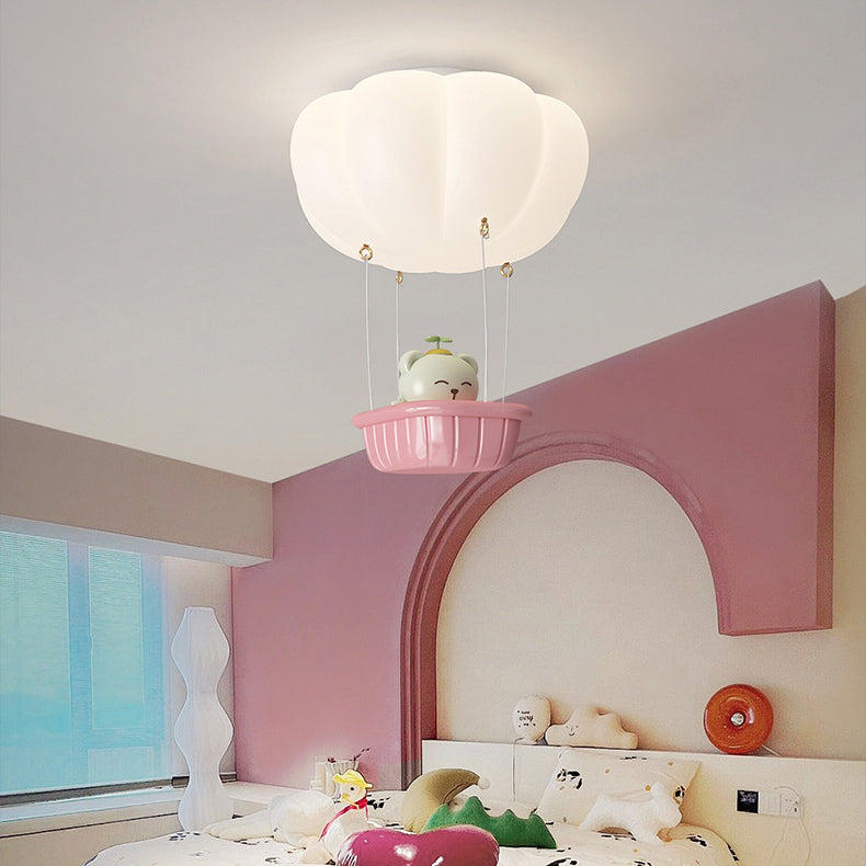 Contemporary Creative Iron PE Cartoon Bear LED Flush Mount Ceiling Light For Bedroom