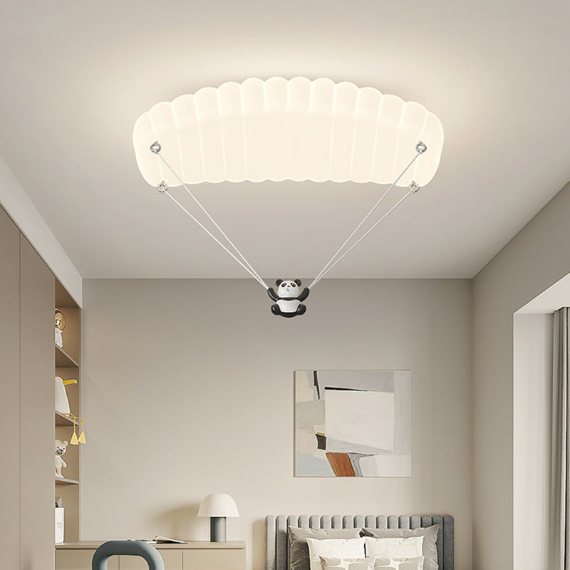 Contemporary Creative Cartoon Panda Parachute PE Iron LED Flush Mount Ceiling Light For Bedroom