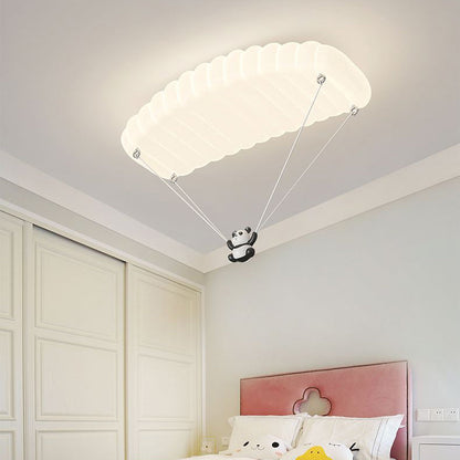 Contemporary Creative Cartoon Panda Parachute PE Iron LED Flush Mount Ceiling Light For Bedroom