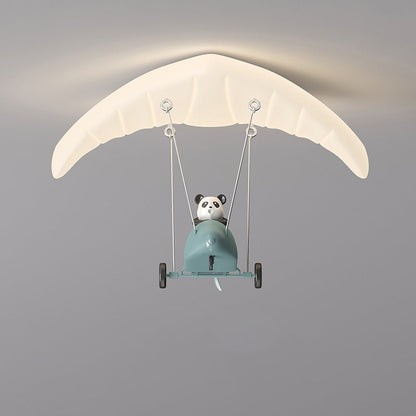 Contemporary Creative Cartoon Panda Parachute PE Iron LED Flush Mount Ceiling Light For Bedroom