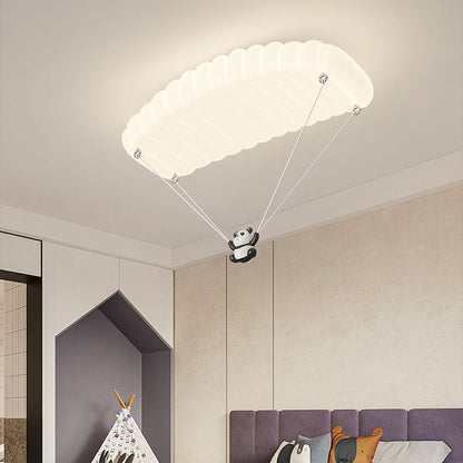 Contemporary Creative Cartoon Panda Parachute PE Iron LED Flush Mount Ceiling Light For Bedroom