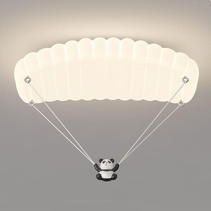 Contemporary Creative Cartoon Panda Parachute PE Iron LED Flush Mount Ceiling Light For Bedroom