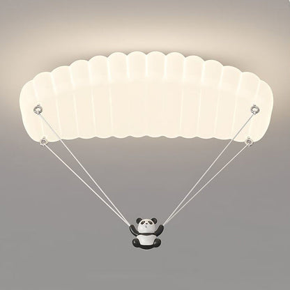 Contemporary Creative Cartoon Panda Parachute PE Iron LED Flush Mount Ceiling Light For Bedroom