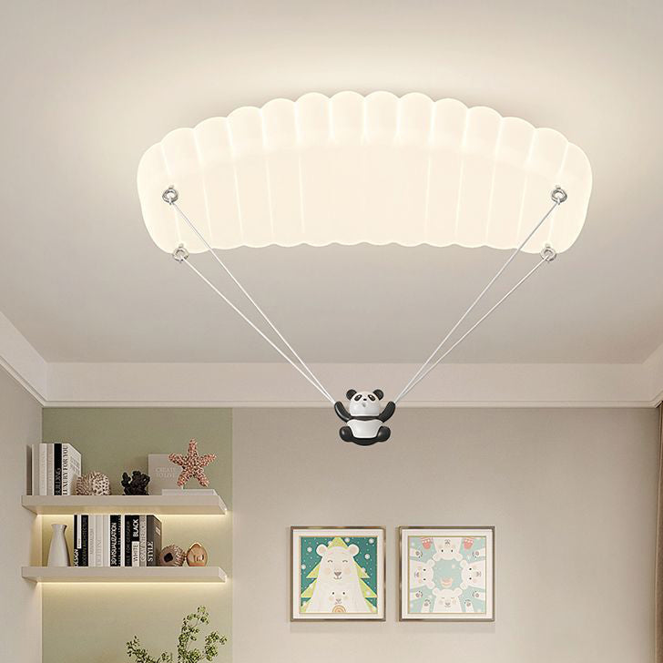 Contemporary Creative Cartoon Panda Parachute PE Iron LED Flush Mount Ceiling Light For Bedroom