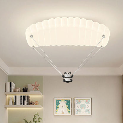 Contemporary Creative Cartoon Panda Parachute PE Iron LED Flush Mount Ceiling Light For Bedroom