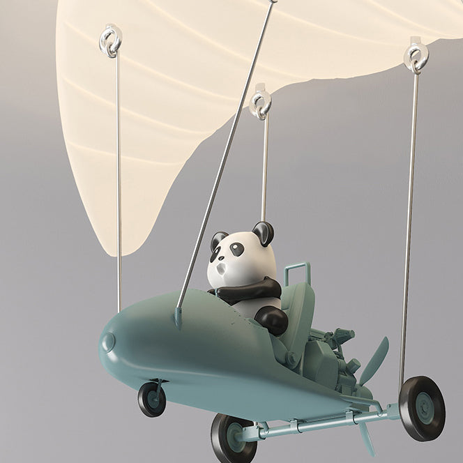 Contemporary Creative Cartoon Panda Parachute PE Iron LED Flush Mount Ceiling Light For Bedroom