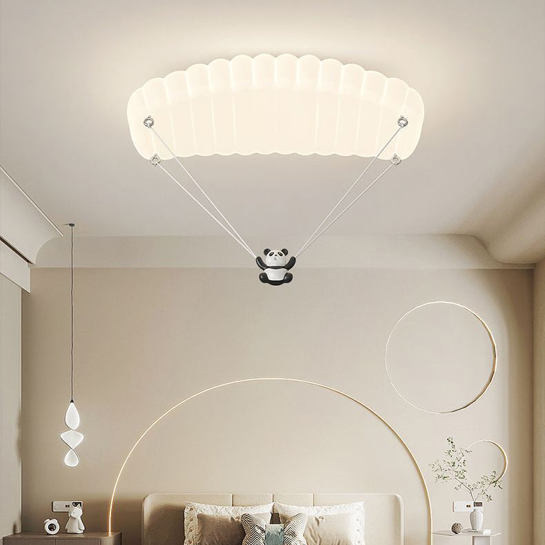 Contemporary Creative Cartoon Panda Parachute PE Iron LED Flush Mount Ceiling Light For Bedroom