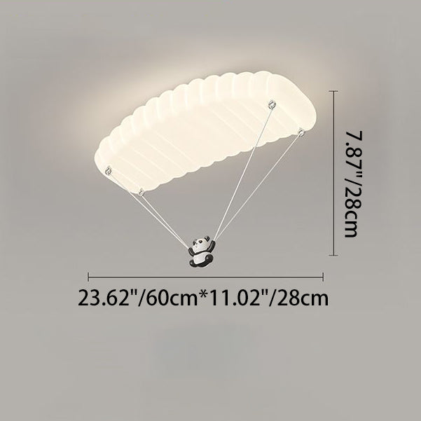 Contemporary Creative Cartoon Panda Parachute PE Iron LED Flush Mount Ceiling Light For Bedroom