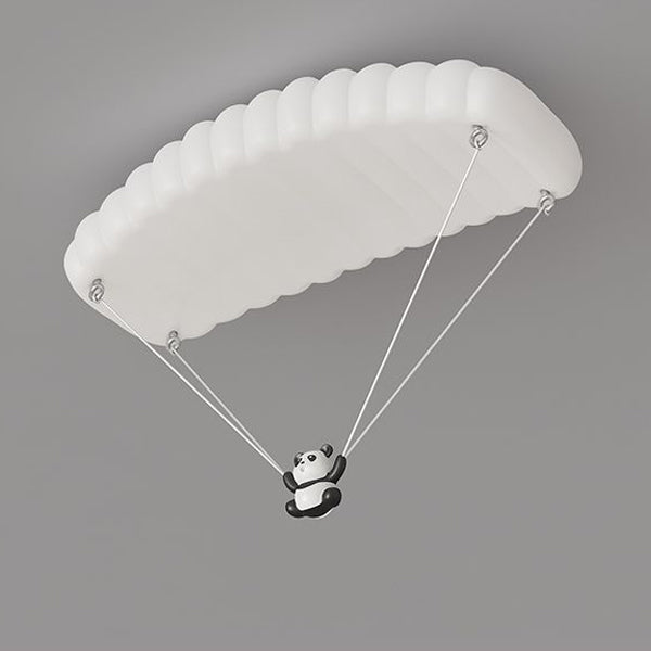 Contemporary Creative Cartoon Panda Parachute PE Iron LED Flush Mount Ceiling Light For Bedroom