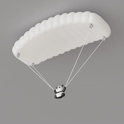Contemporary Creative Cartoon Panda Parachute PE Iron LED Flush Mount Ceiling Light For Bedroom