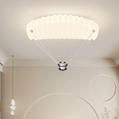 Contemporary Creative Cartoon Panda Parachute PE Iron LED Flush Mount Ceiling Light For Bedroom