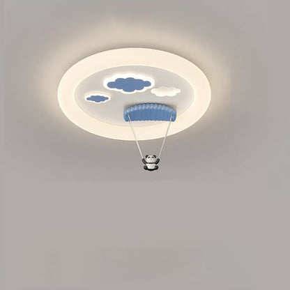 Contemporary Creative Cartoon Panda Parachute PE Iron LED Flush Mount Ceiling Light For Bedroom