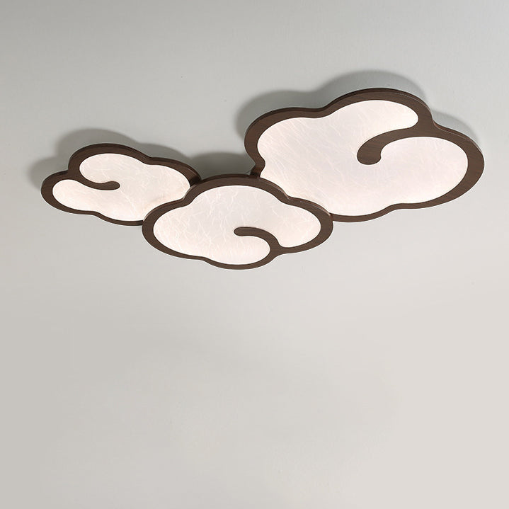 Contemporary Simplicity Iron Walnut Grain Cloud Acrylic LED Flush Mount Ceiling Light For Bedroom