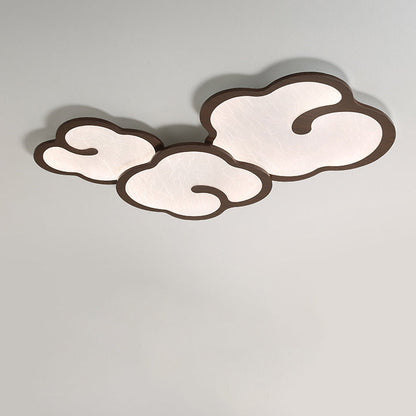 Contemporary Simplicity Iron Walnut Grain Cloud Acrylic LED Flush Mount Ceiling Light For Bedroom