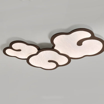 Contemporary Simplicity Iron Walnut Grain Cloud Acrylic LED Flush Mount Ceiling Light For Bedroom