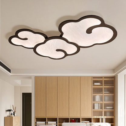 Contemporary Simplicity Iron Walnut Grain Cloud Acrylic LED Flush Mount Ceiling Light For Bedroom
