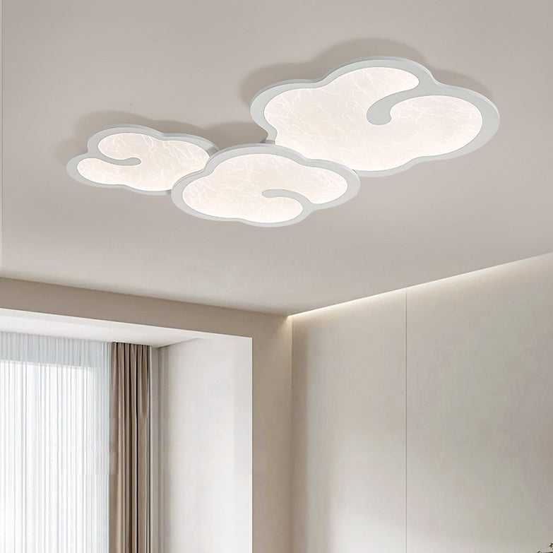 Contemporary Simplicity Iron Walnut Grain Cloud Acrylic LED Flush Mount Ceiling Light For Bedroom