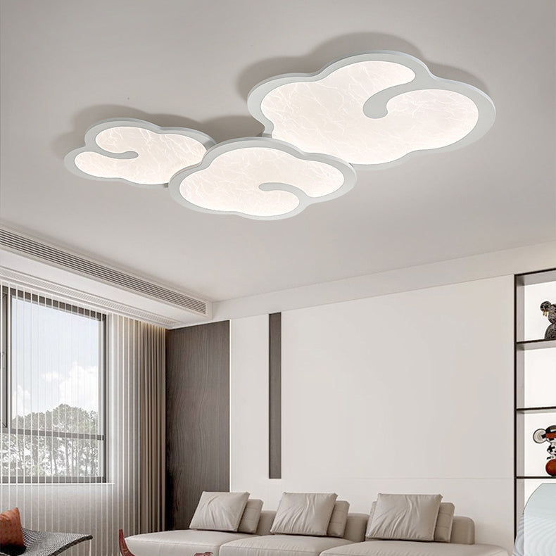 Contemporary Simplicity Iron Walnut Grain Cloud Acrylic LED Flush Mount Ceiling Light For Bedroom