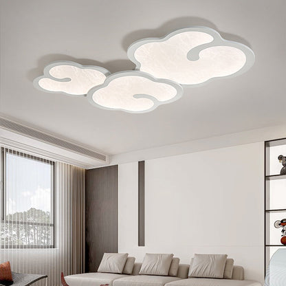 Contemporary Simplicity Iron Walnut Grain Cloud Acrylic LED Flush Mount Ceiling Light For Bedroom
