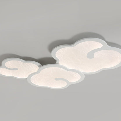 Contemporary Simplicity Iron Walnut Grain Cloud Acrylic LED Flush Mount Ceiling Light For Bedroom