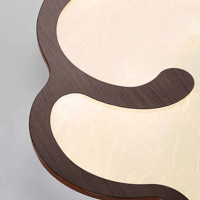 Contemporary Simplicity Iron Walnut Grain Cloud Acrylic LED Flush Mount Ceiling Light For Bedroom