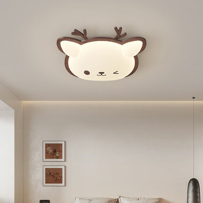 Contemporary Creative Deer Cat Claw Woodgrain LED Flush Mount Ceiling Light For Bedroom