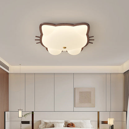 Contemporary Creative Deer Cat Claw Woodgrain LED Flush Mount Ceiling Light For Bedroom