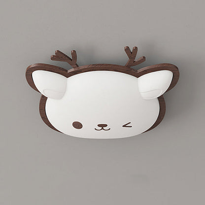 Contemporary Creative Deer Cat Claw Woodgrain LED Flush Mount Ceiling Light For Bedroom