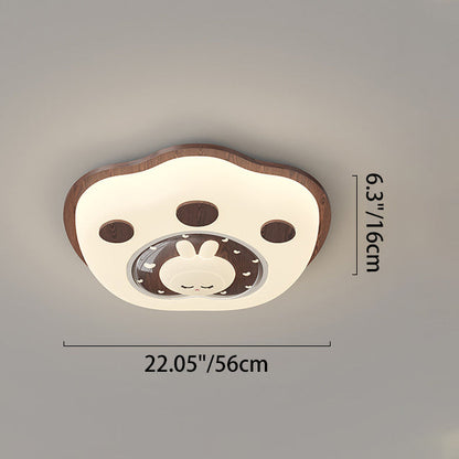 Contemporary Creative Deer Cat Claw Woodgrain LED Flush Mount Ceiling Light For Bedroom