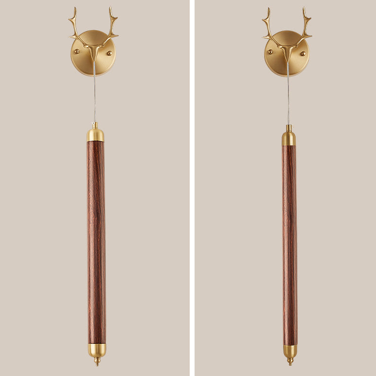 Contemporary Simplicity Full Copper Solid Wood Long Strip LED Wall Sconce Lamp For Living Room