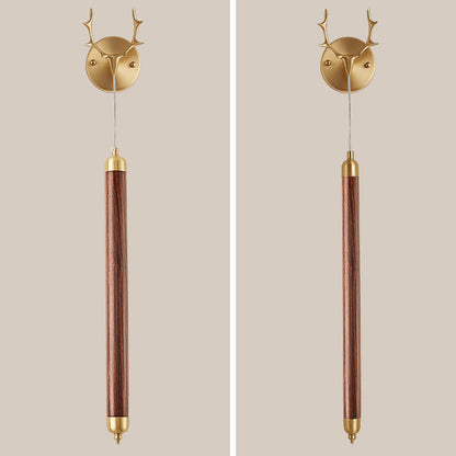 Contemporary Simplicity Full Copper Solid Wood Long Strip LED Wall Sconce Lamp For Living Room