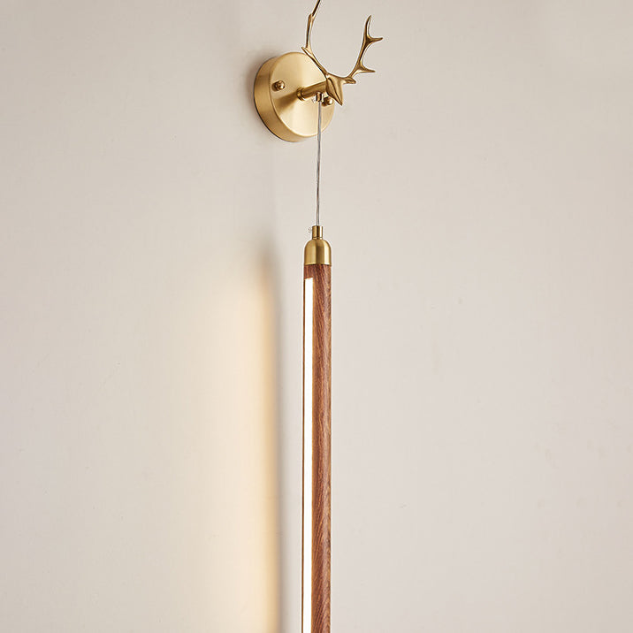 Contemporary Simplicity Full Copper Solid Wood Long Strip LED Wall Sconce Lamp For Living Room