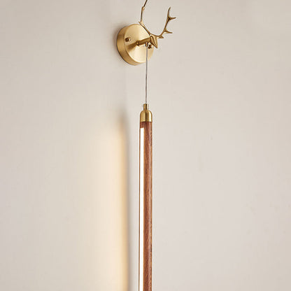 Contemporary Simplicity Full Copper Solid Wood Long Strip LED Wall Sconce Lamp For Living Room