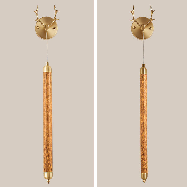 Contemporary Simplicity Full Copper Solid Wood Long Strip LED Wall Sconce Lamp For Living Room