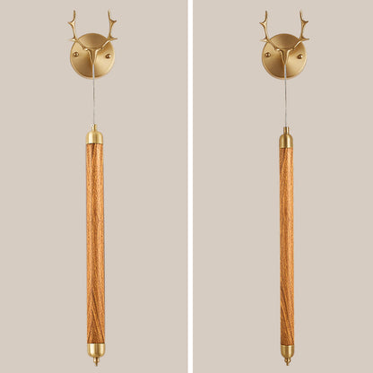 Contemporary Simplicity Full Copper Solid Wood Long Strip LED Wall Sconce Lamp For Living Room