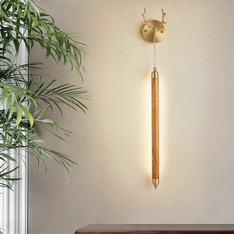 Contemporary Simplicity Full Copper Solid Wood Long Strip LED Wall Sconce Lamp For Living Room