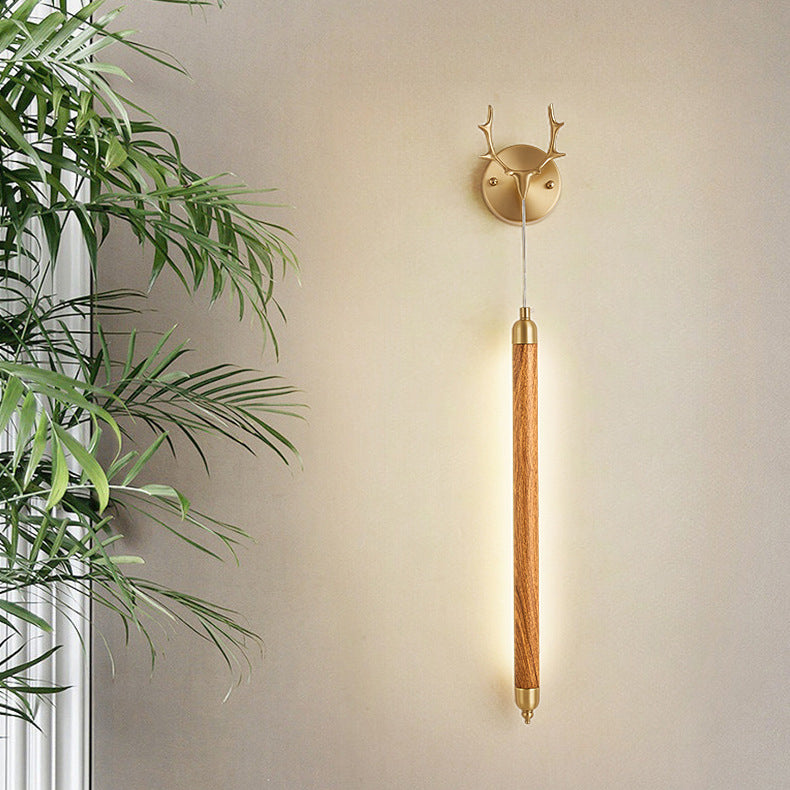 Contemporary Simplicity Full Copper Solid Wood Long Strip LED Wall Sconce Lamp For Living Room