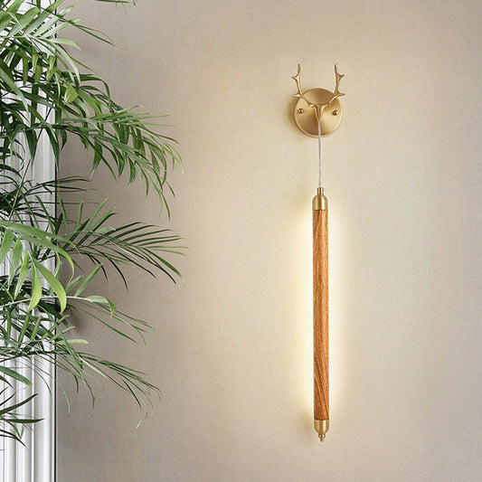 Contemporary Simplicity Full Copper Solid Wood Long Strip LED Wall Sconce Lamp For Living Room